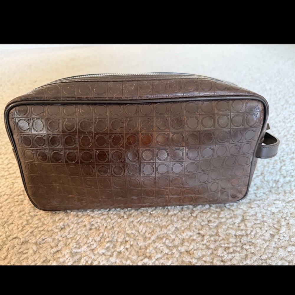 Embossed Brown Toiletry Bag for Men